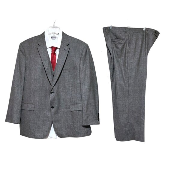 Jones New York Wool Suit 50 R Three Piece Suit Jacket Vest Pants 100% Wool - Picture 1 of 16